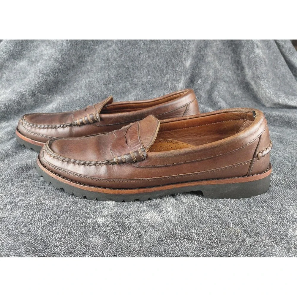 Allen Edmonds Sequoia 1421 Brown Leather Penny Loafers Vibram Lug Sole Mens 9.5D